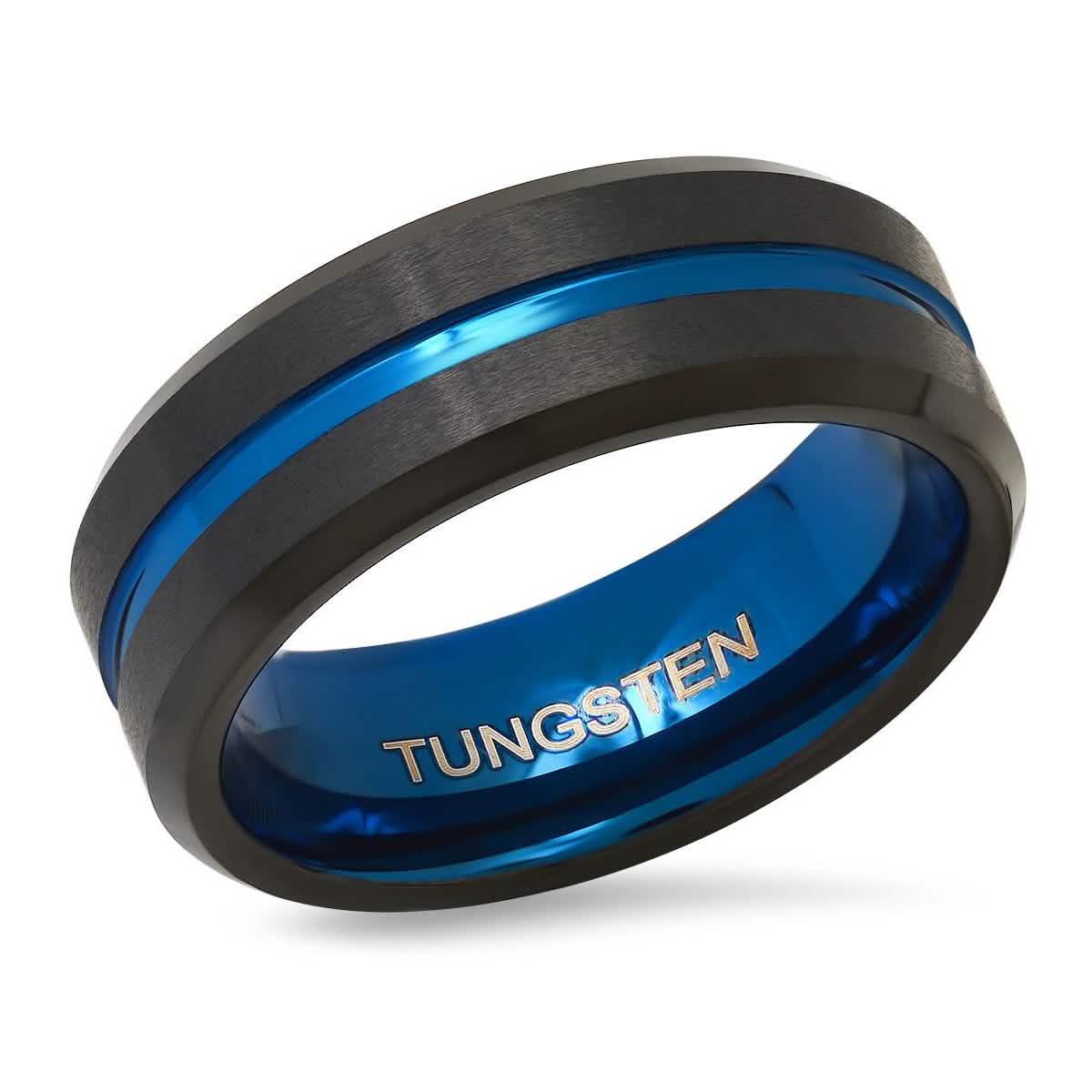 Herren zweifarbiger Ring aus blauem und schwarzem IP-Wolfram