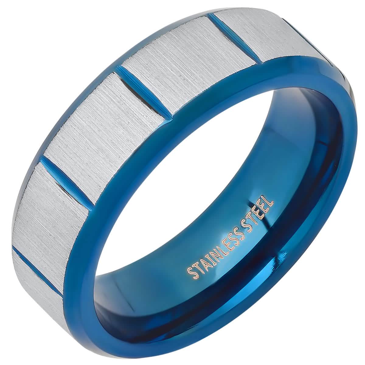 Herrenring Bicolor, blau ionenplattiert und Edelstahl