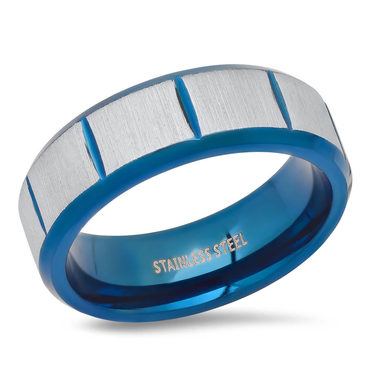 Herrenring Bicolor, blau ionenplattiert und Edelstahl