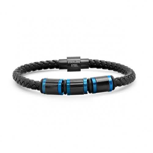 Herrenarmband aus zweifarbigem Edelstahl mit Leder