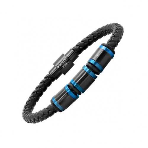 Herrenarmband aus zweifarbigem Edelstahl mit Leder