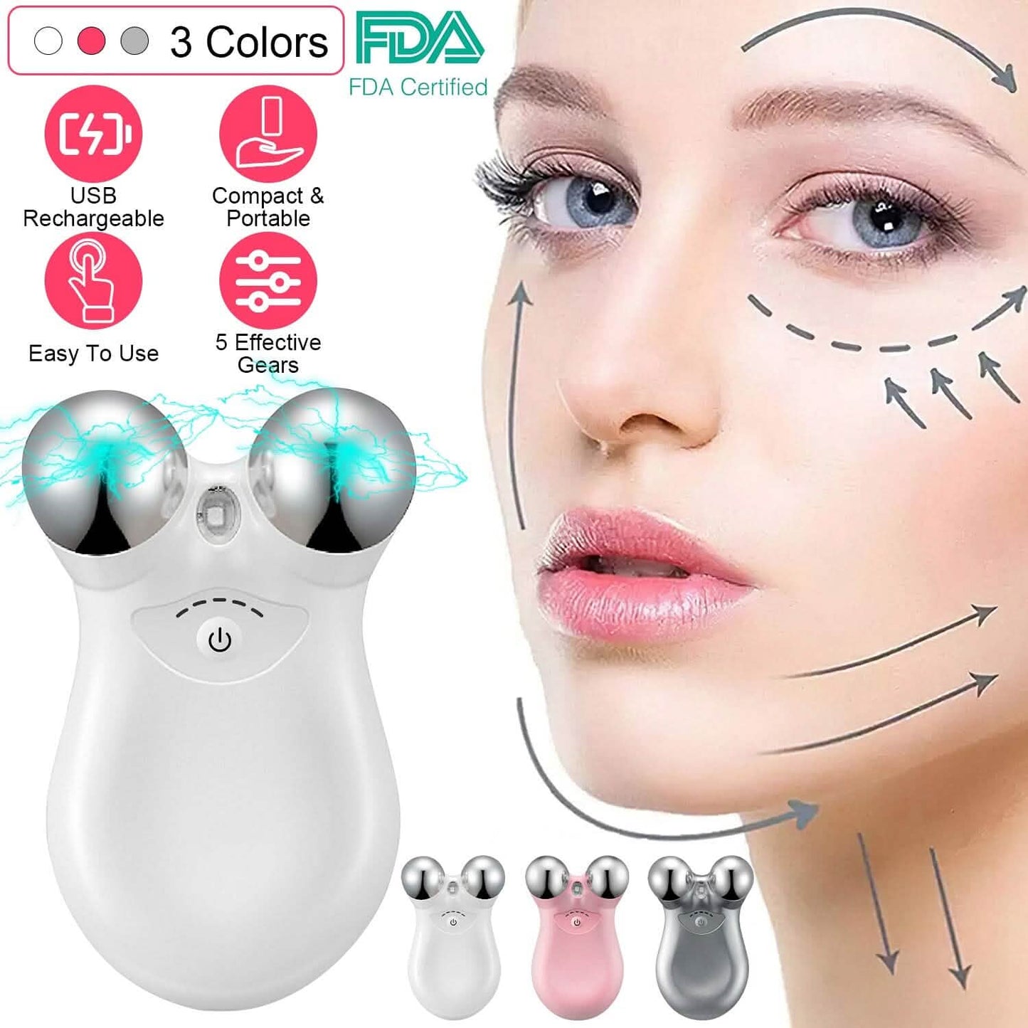Mikrostrom-Gesichtsmassagegerät wiederaufladbarer Roller mit 5 Stufen