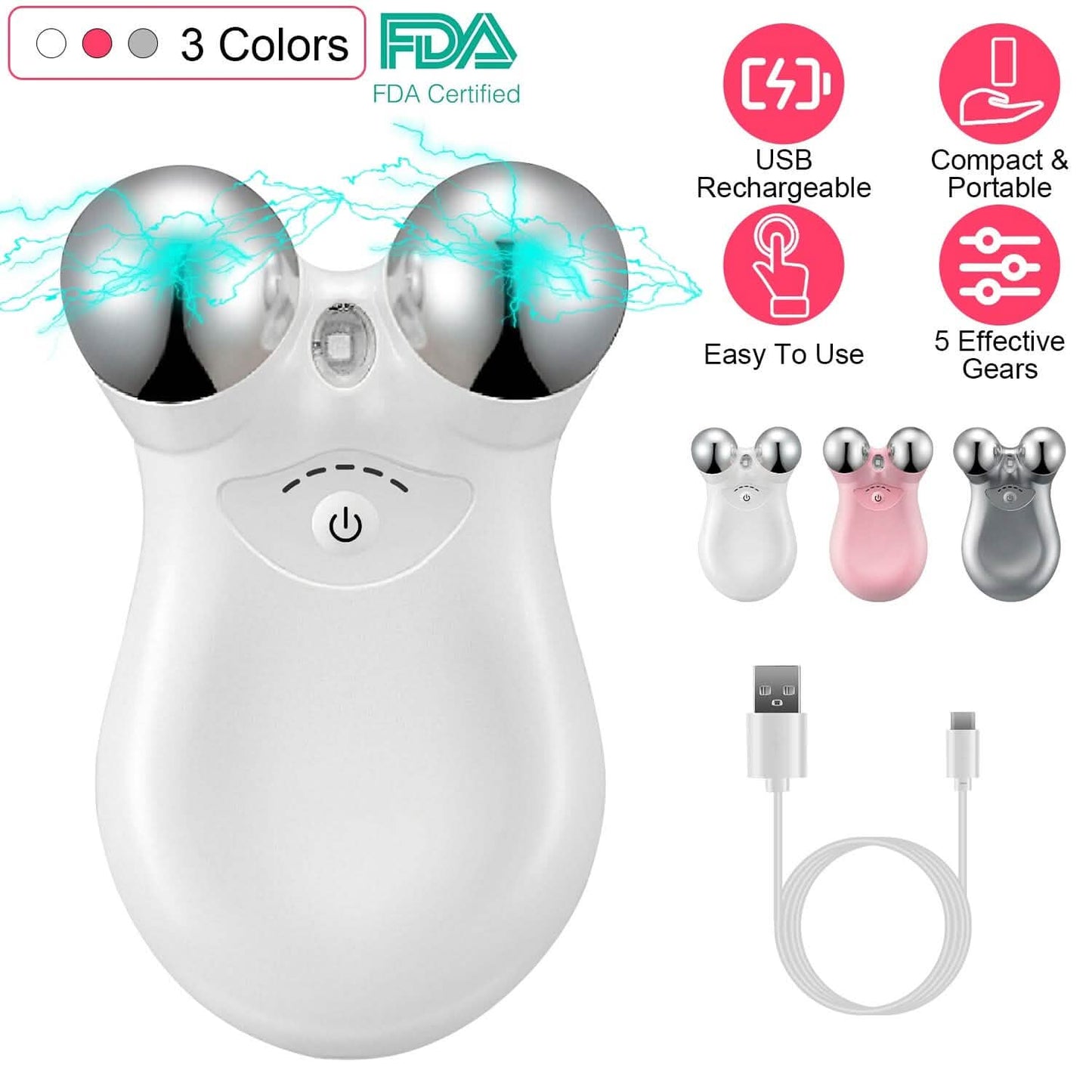 Mikrostrom-Gesichtsmassagegerät wiederaufladbarer Roller mit 5 Stufen