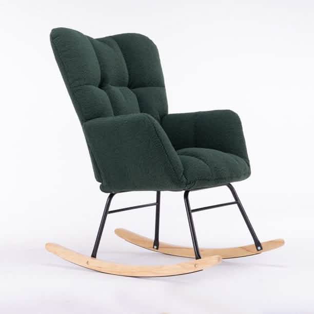 Mid-Century Modern Teddy-Stoff getufteter Polster-Schaukelstuhl