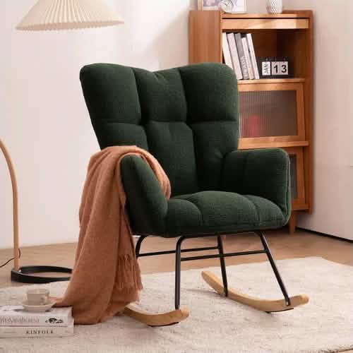 Mid-Century Modern Teddy-Stoff getufteter Polster-Schaukelstuhl
