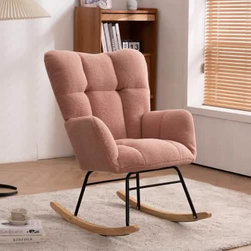 Mid-Century Modern Teddy-Stoff getufteter Polster-Schaukelstuhl