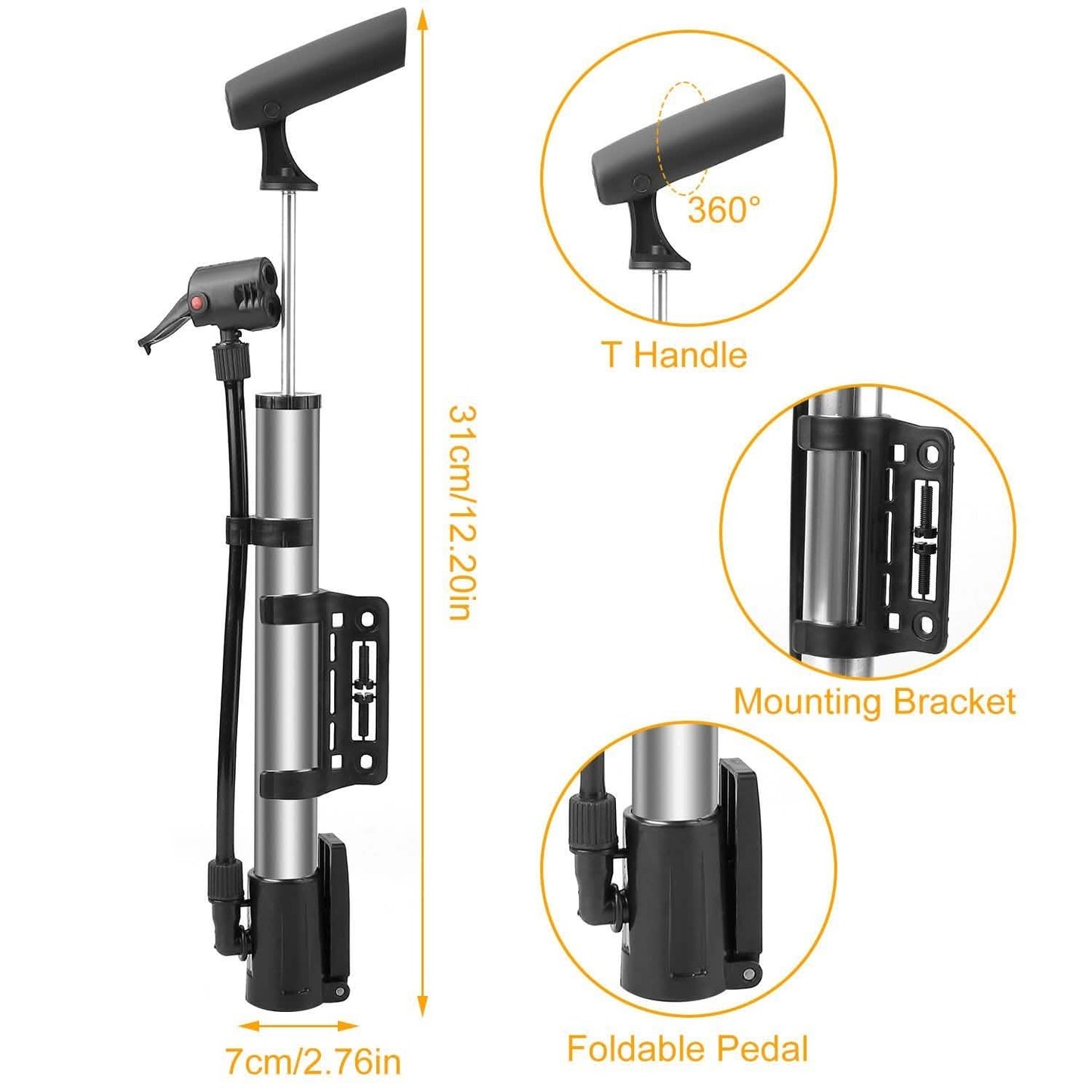 Mini-Fahrradpumpe, tragbarer Fahrradreifenfüller