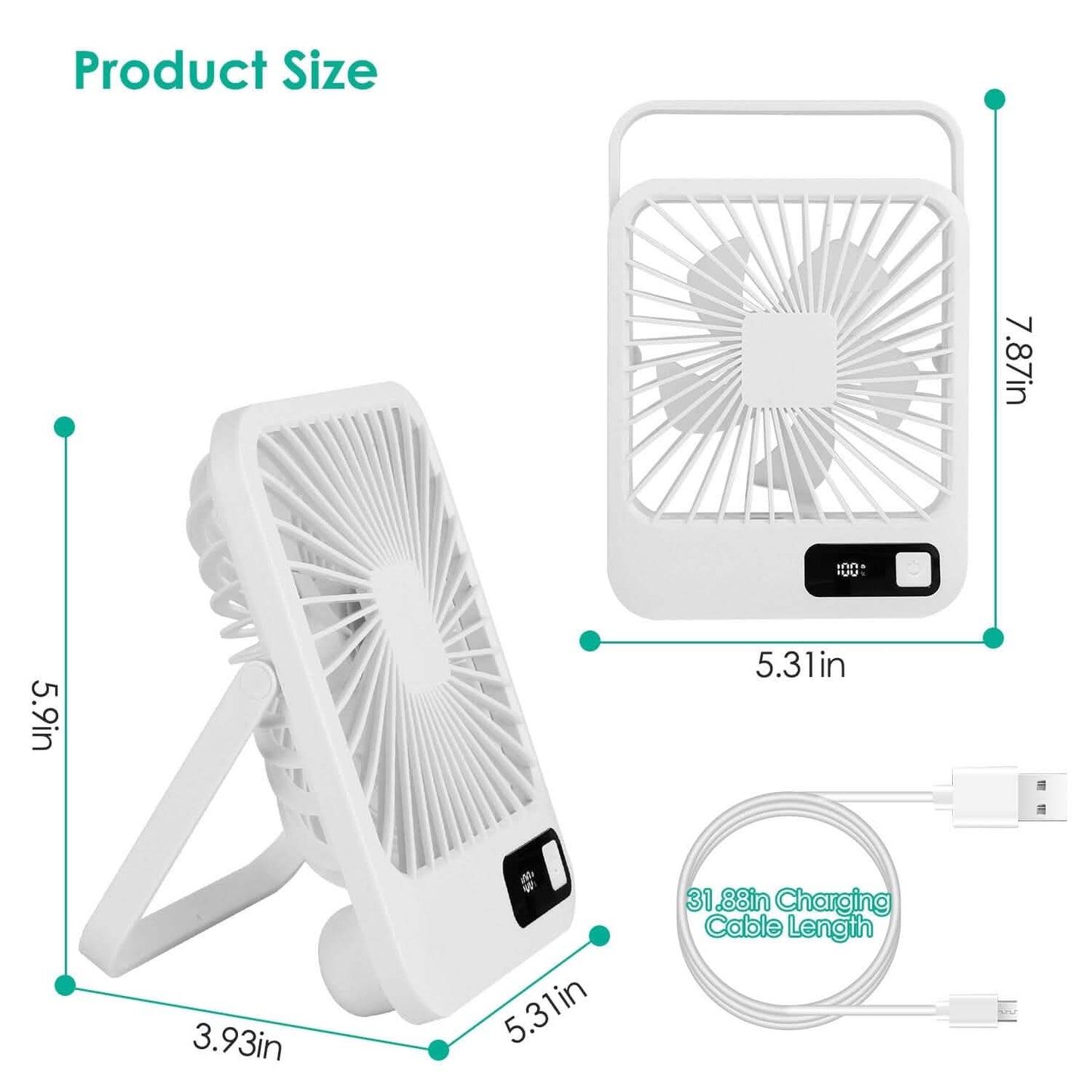 Mini Desktop-Kühlventilator, akkubetrieben mit LCD-Anzeige