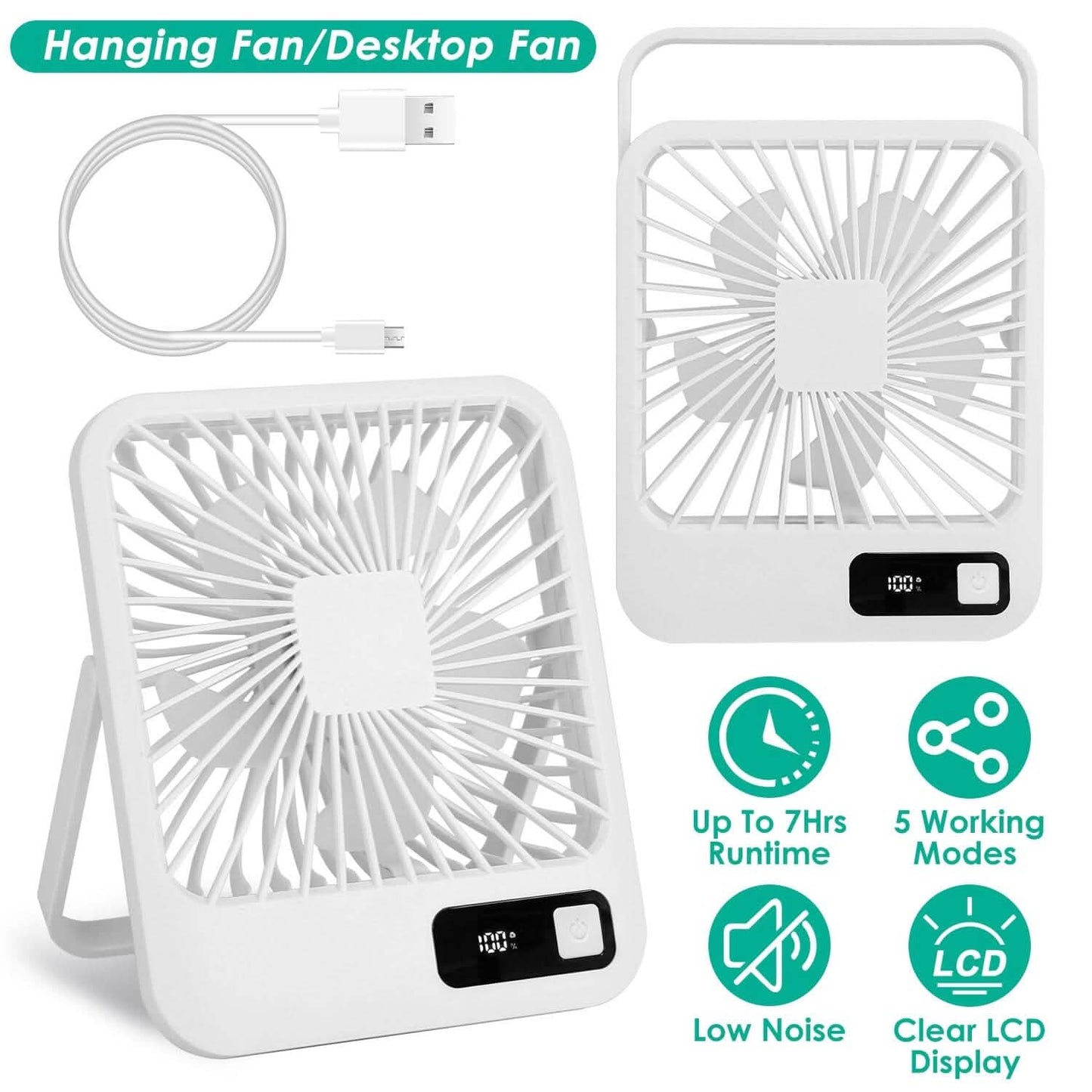 Mini Desktop-Kühlventilator, akkubetrieben mit LCD-Anzeige