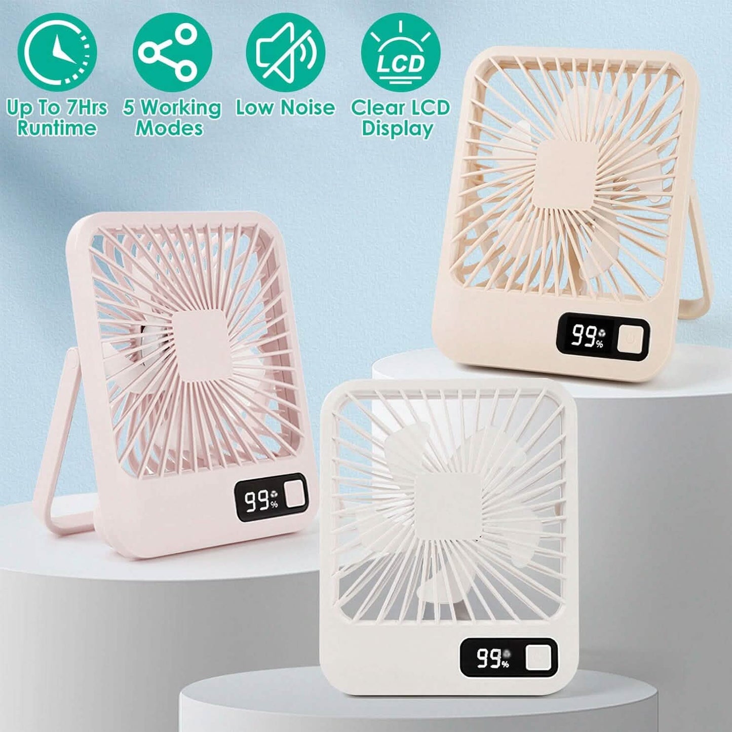 Mini Desktop-Kühlventilator, akkubetrieben mit LCD-Anzeige