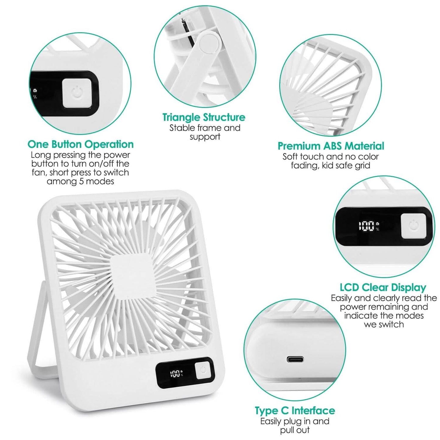 Mini Desktop-Kühlventilator, akkubetrieben mit LCD-Anzeige