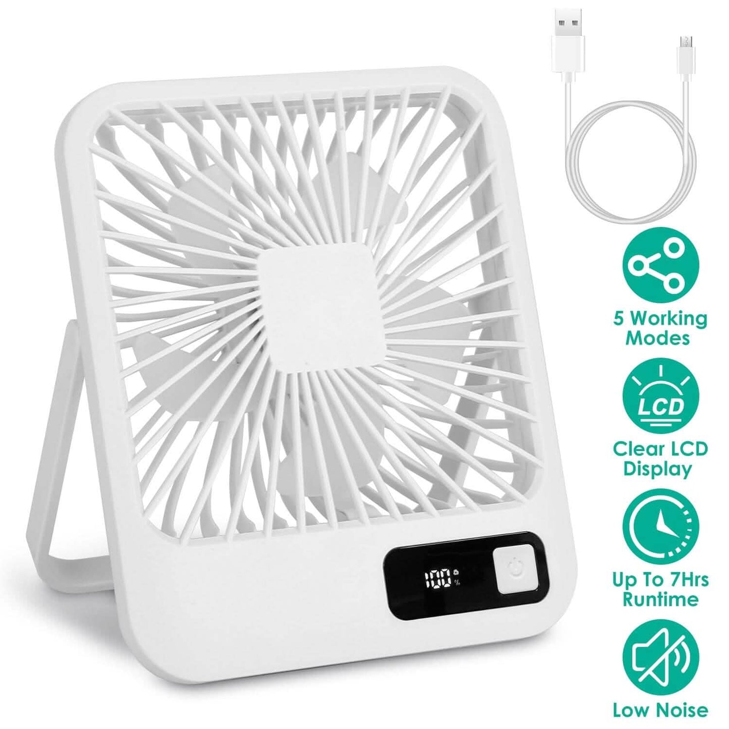 Mini Desktop-Kühlventilator, akkubetrieben mit LCD-Anzeige