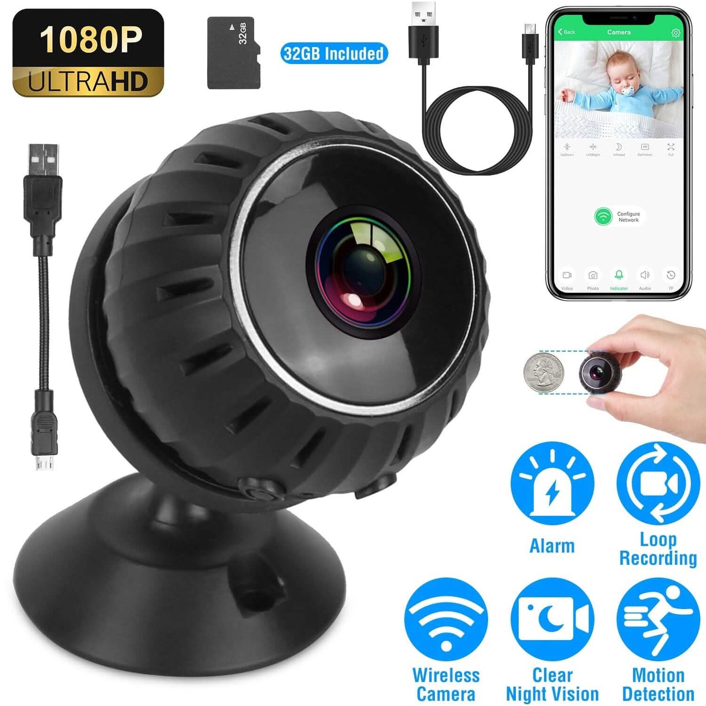 Mini Wireless-Kamera WLAN IR Nachtsicht HD 1080P Heimsicherheit