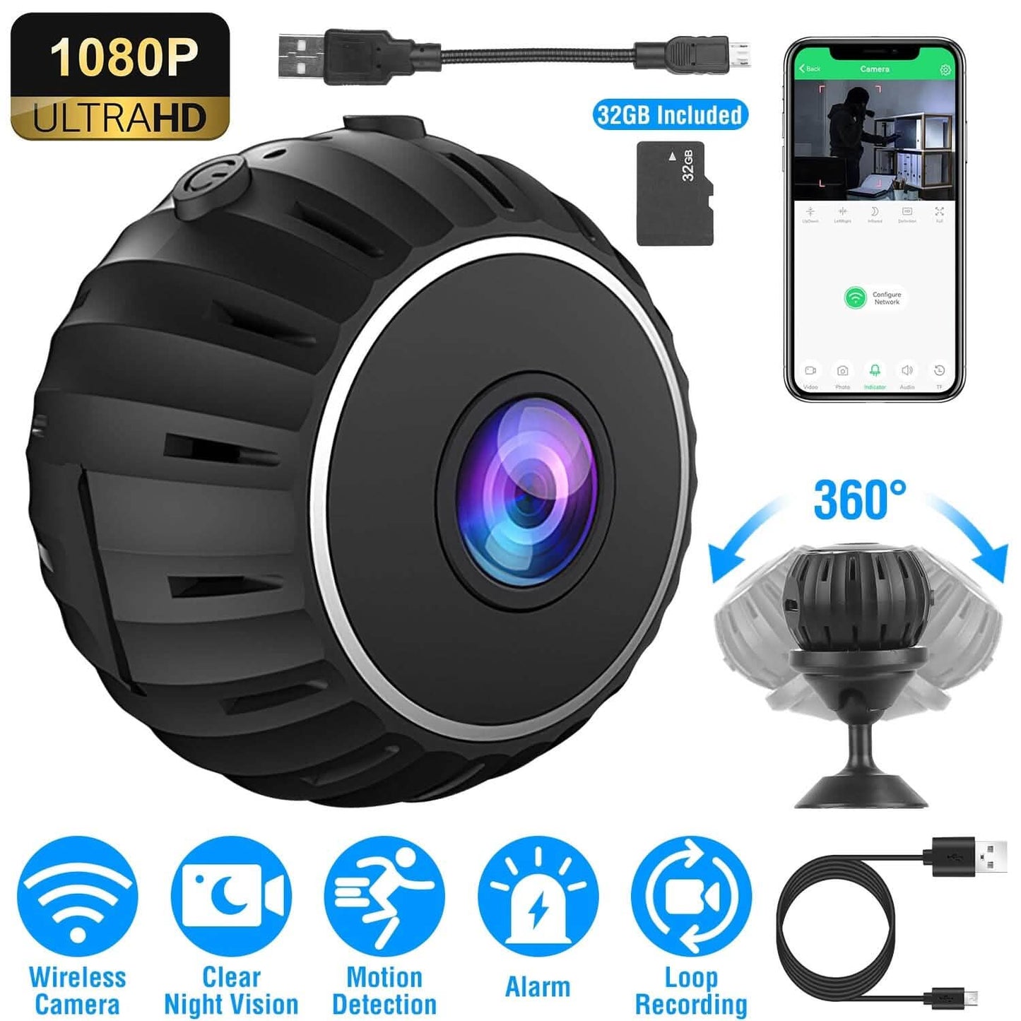 Mini Wireless-Kamera WLAN IR Nachtsicht HD 1080P Heimsicherheit