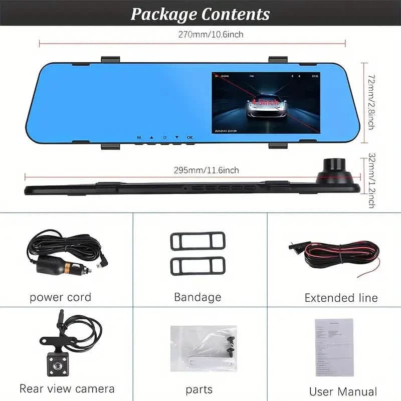 Rückspiegel-Dashcam 4,5 Zoll Rückspiegel 1080P Dual-Kameras vorne und hinten