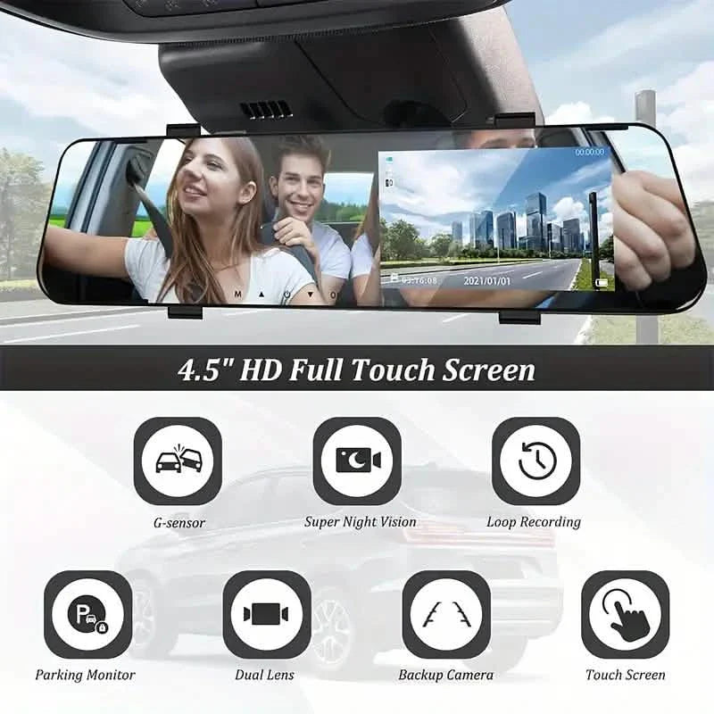 Rückspiegel-Dashcam 4,5 Zoll Rückspiegel 1080P Dual-Kameras vorne und hinten