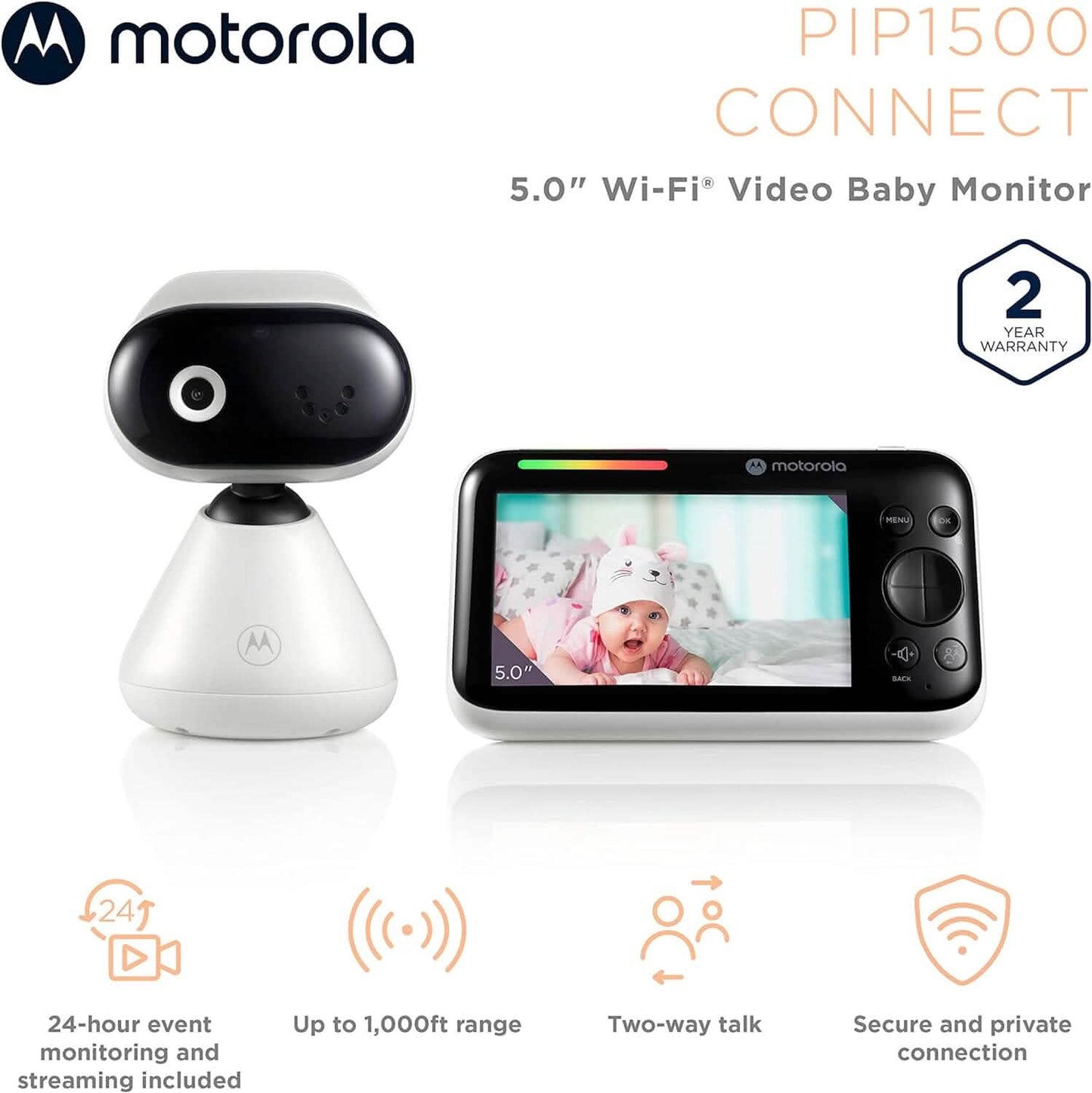 Motorola Babyphone PIP1500 Connect – 5" WLAN Video Babyphone mit Kamera (Generalüberholt)