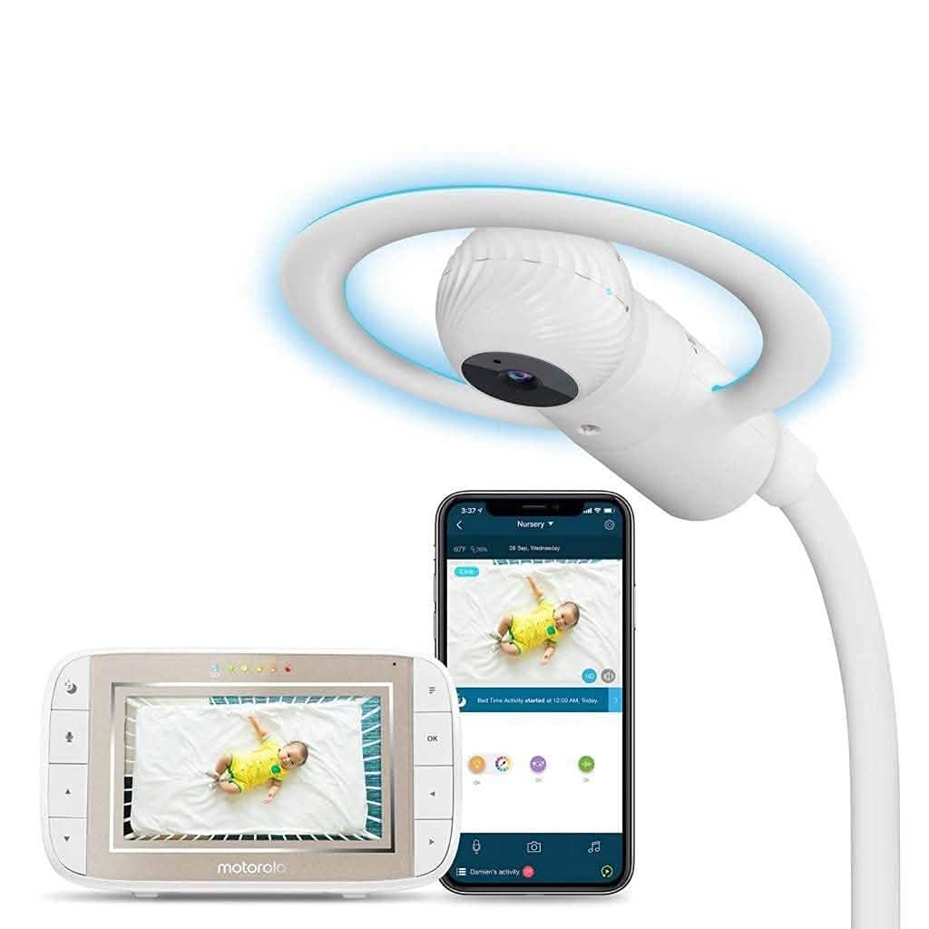 Motorola Halo+ Video-Babyphone – Säuglings-WLAN-Kamera mit Befestigung an der Krippe – 4,3-Zoll-Farbdisplay mit Infrarot-Nachtsicht und Gegensprechfunktion (generalüberholt)