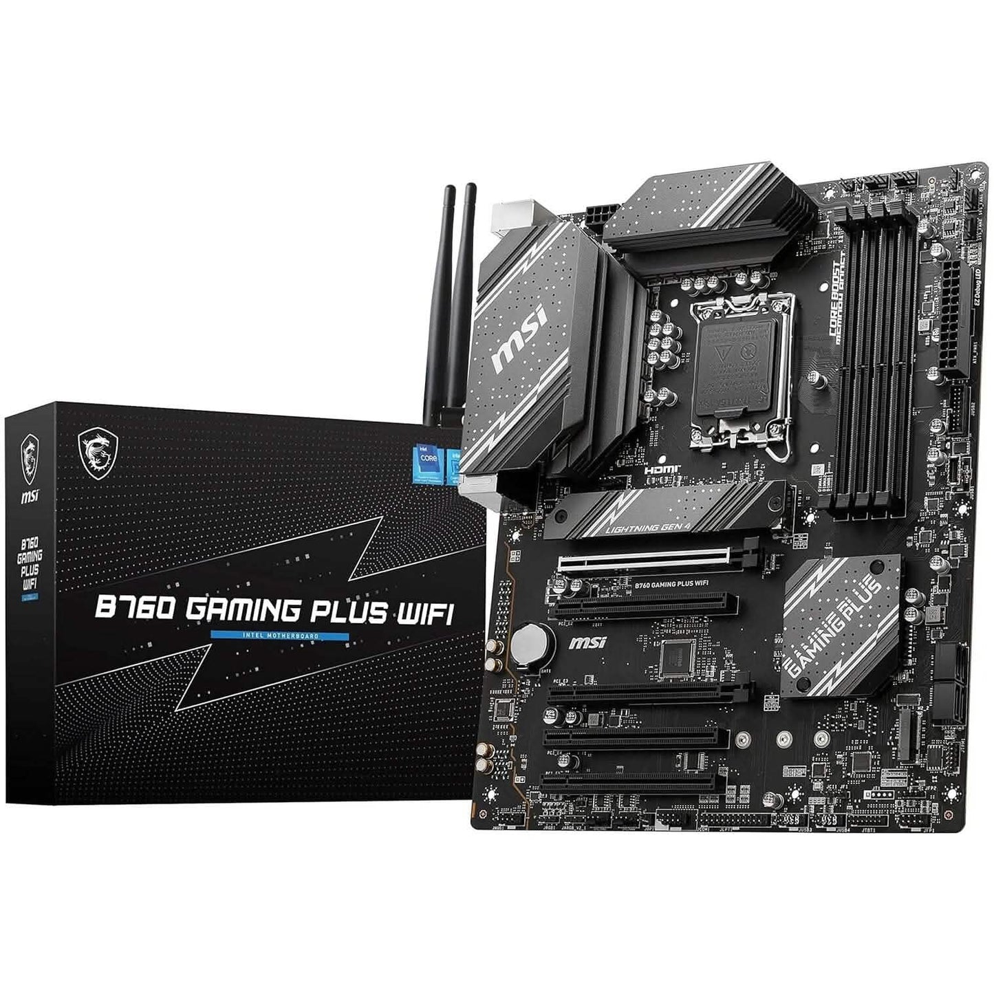MSI B760 Gaming Plus WiFi Gaming-Mainboard (unterstützt Intel-Prozessoren der 12./13. Generation, LGA 1700, DDR5, PCIe 4.0, M.2, 2,5-Gbit/s-LAN, USB 3.2 Gen2, Wi-Fi 6E, ATX) (Generalüberholt)