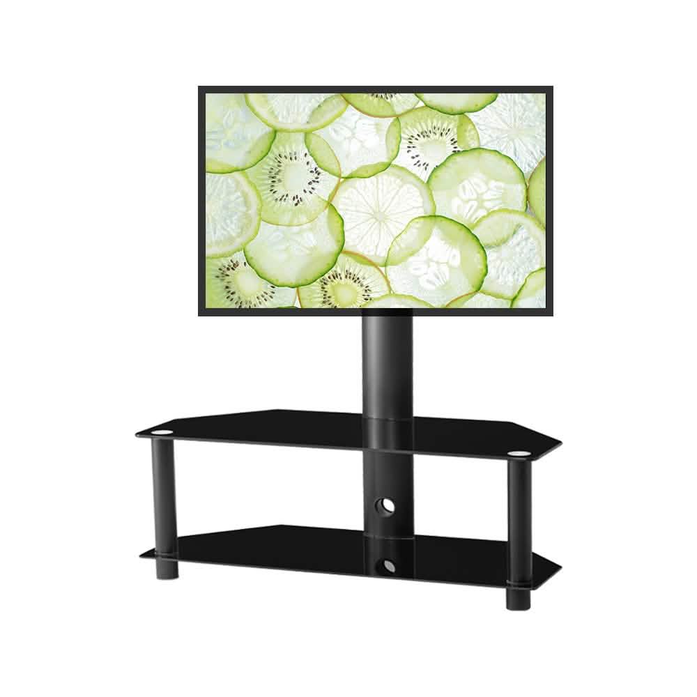Multifunktionaler, winkel- und höhenverstellbarer TV-Ständer aus gehärtetem Glas und Metallrahmen