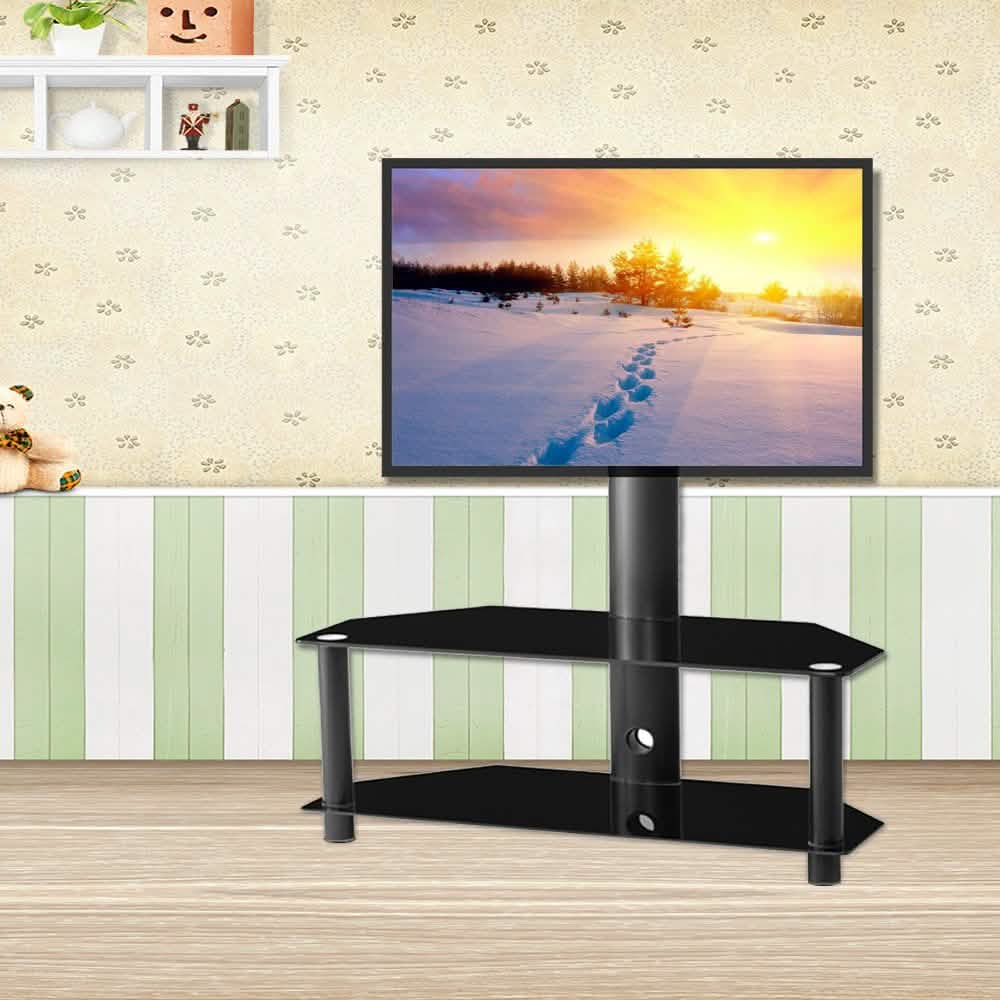 Multifunktionaler, winkel- und höhenverstellbarer TV-Ständer aus gehärtetem Glas und Metallrahmen