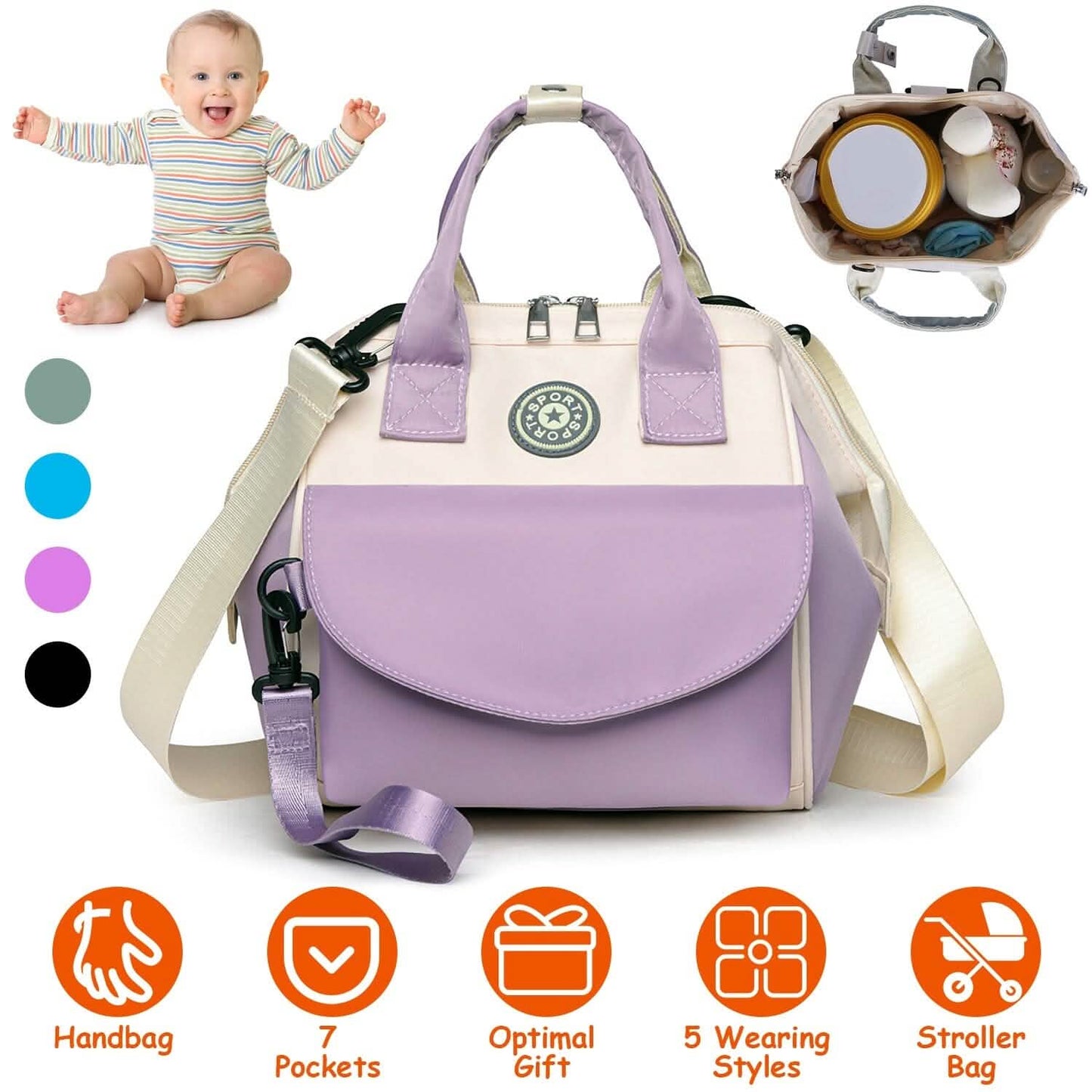 Multifunktionale Wickeltasche mit 2 isolierten Fächern Pendeltasche