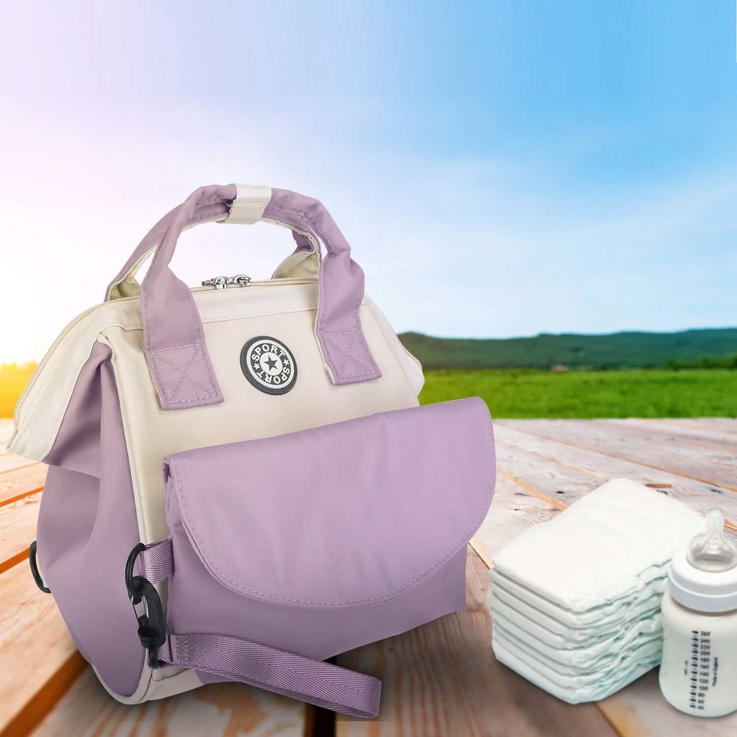 Multifunktionale Wickeltasche mit 2 isolierten Fächern Pendeltasche
