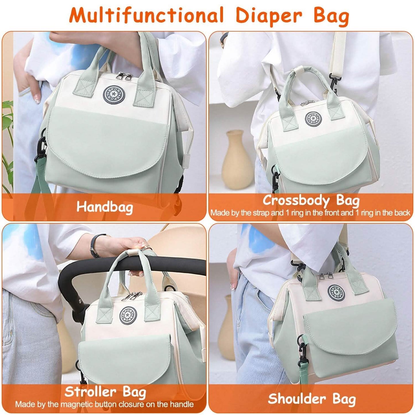 Multifunktionale Wickeltasche mit 2 isolierten Fächern Pendeltasche