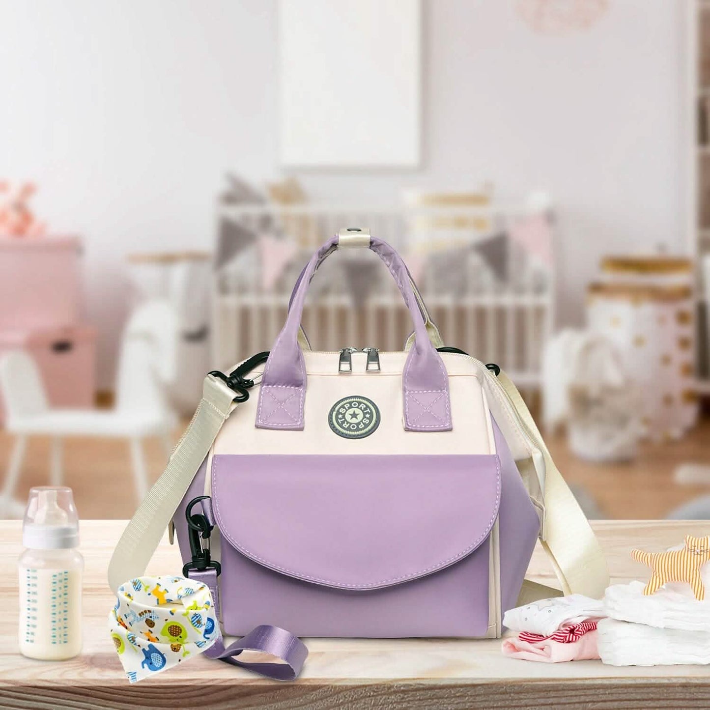 Multifunktionale Wickeltasche mit 2 isolierten Fächern Pendeltasche