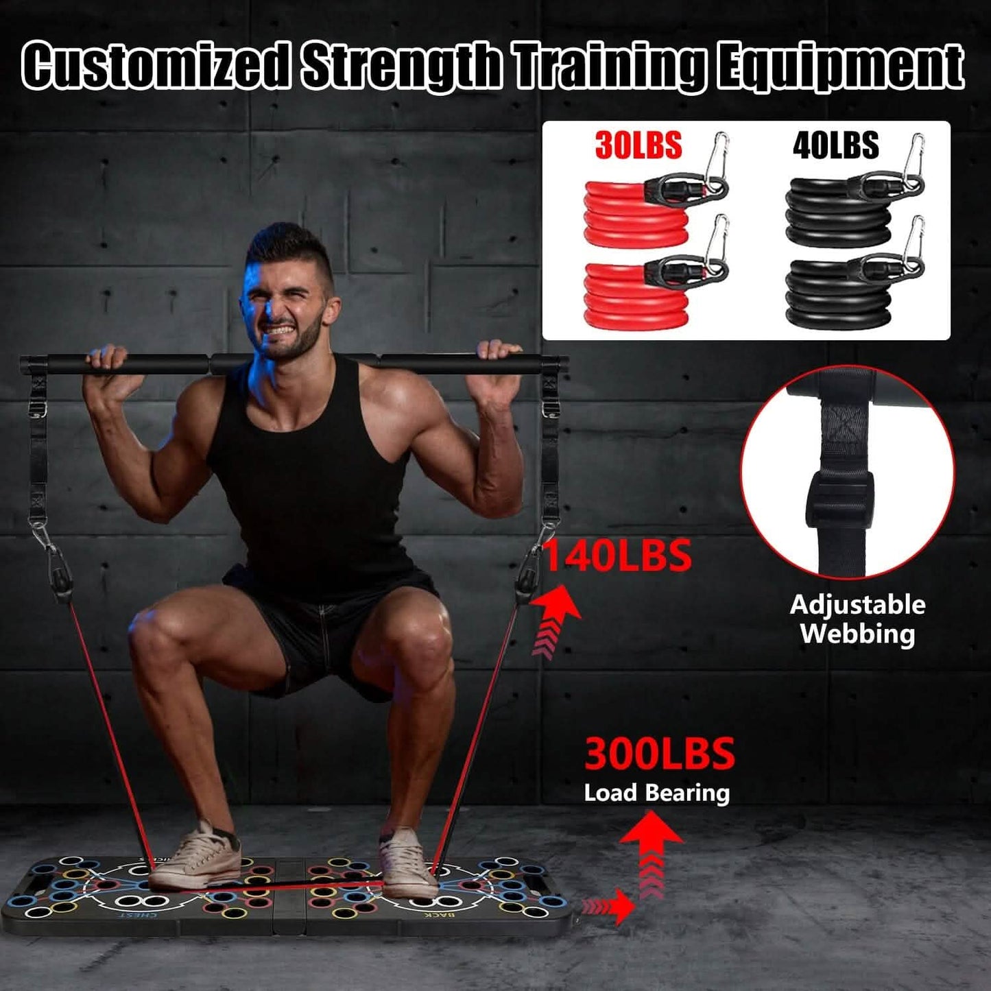 Multifunktionales Liegestützbrett Heim Krafttraining-Equipment mit 15 Fitness-Zubehörteilen