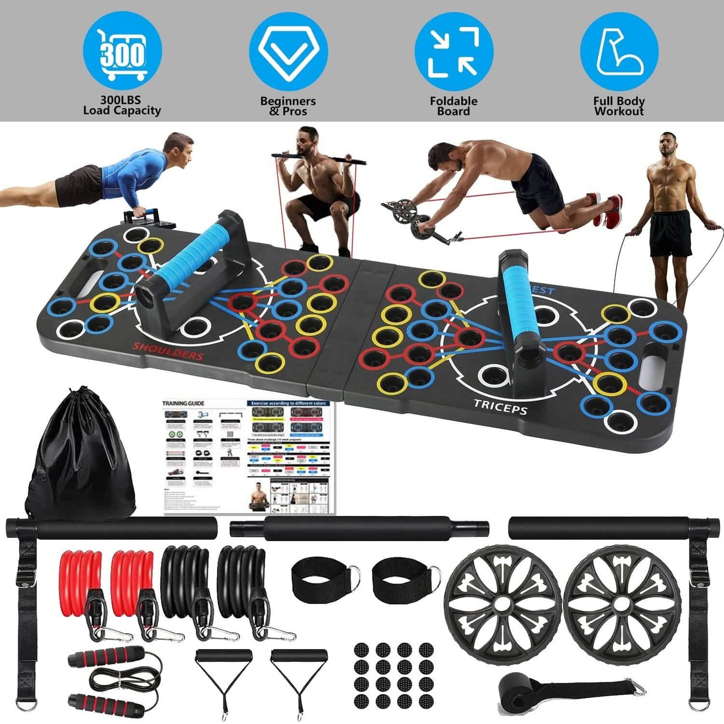Multifunktionales Liegestützbrett Heim Krafttraining-Equipment mit 15 Fitness-Zubehörteilen