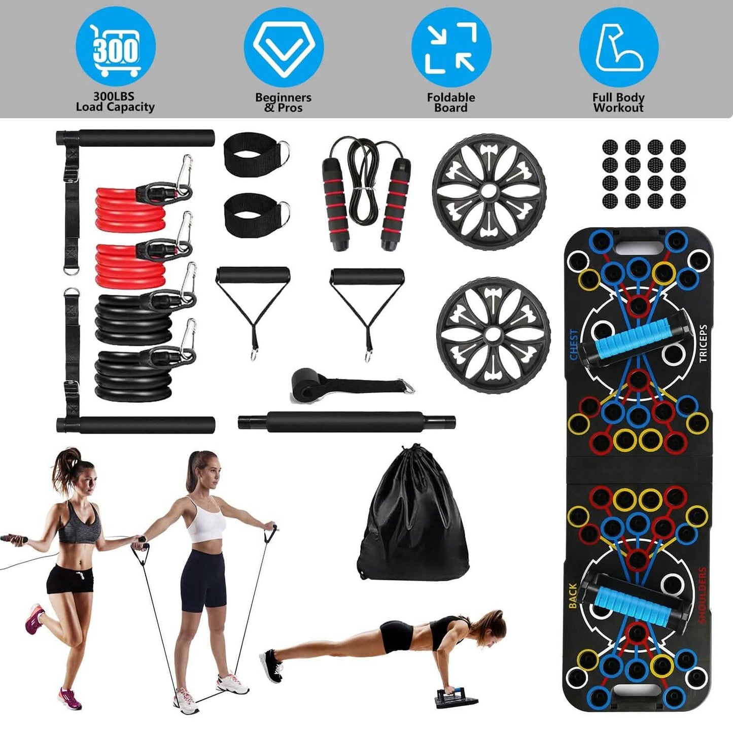 Multifunktionales Liegestützbrett Heim Krafttraining-Equipment mit 15 Fitness-Zubehörteilen