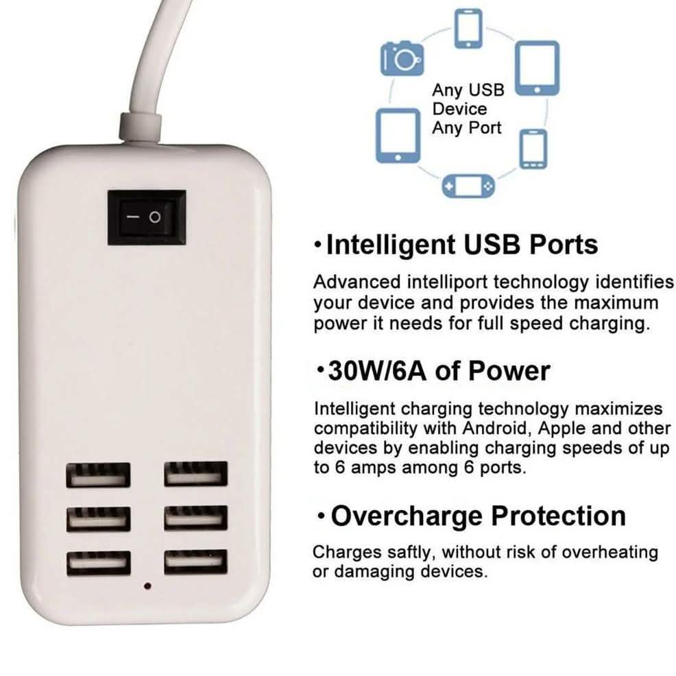 Mehrfach-6-USB-US-Netzladegerät