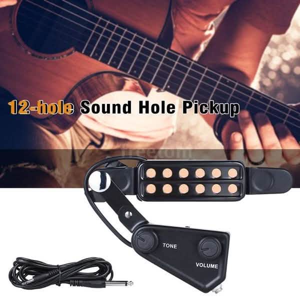 Music Tools 12-Loch Akustikgitarren-Schallloch-Tonabnehmer, magnetischer Wandler mit Ton-, Lautstärke-Regler, Audiokabel