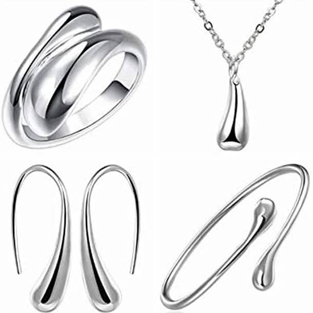 Halskette Ring Haken Ovale Ohrringe Set