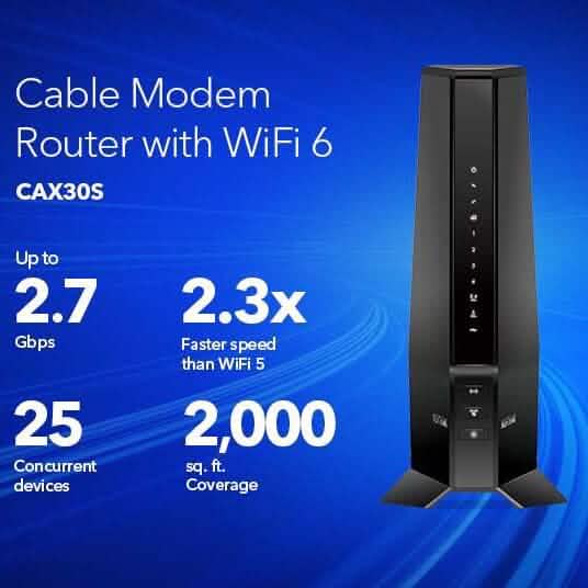 NETGEAR Nighthawk DOCSIS AX2700 3.1 2,7 Gbit/s Zwei-in-Eins Kabelmodem-Router (CAX30-100NAS) (Generalüberholt)
