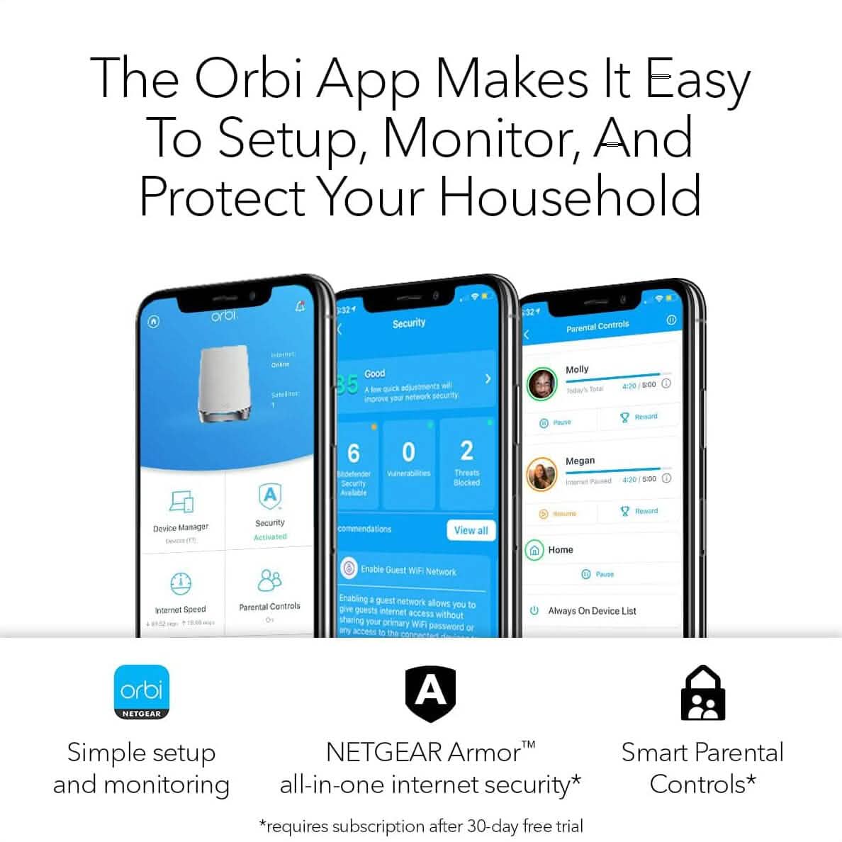 NETGEAR Orbi Tri-Band Mesh WLAN 6 System für das ganze Haus (RBK752) (Generalüberholt)