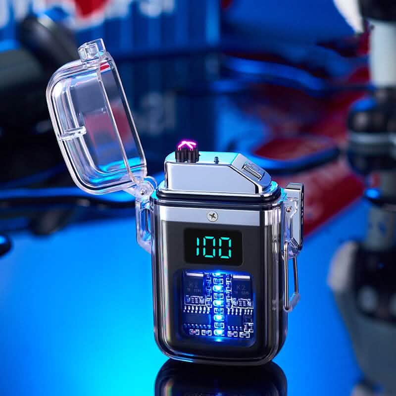 Neues Pulse Plasma Doppelflammen-Feuerzeug, Typ-C wiederaufladbar, transparentes Gehäuse