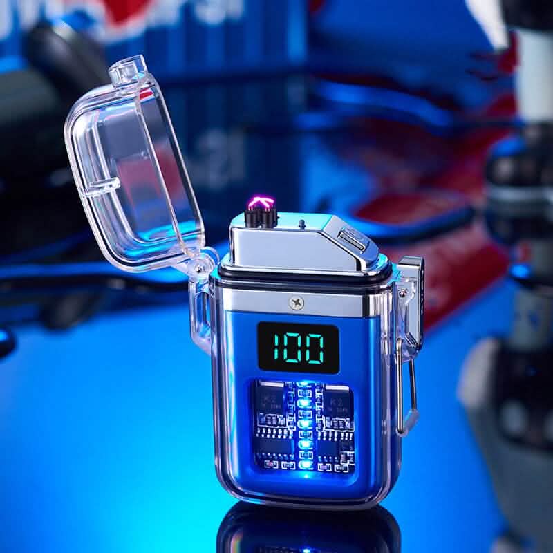 Neues Pulse Plasma Doppelflammen-Feuerzeug, Typ-C wiederaufladbar, transparentes Gehäuse