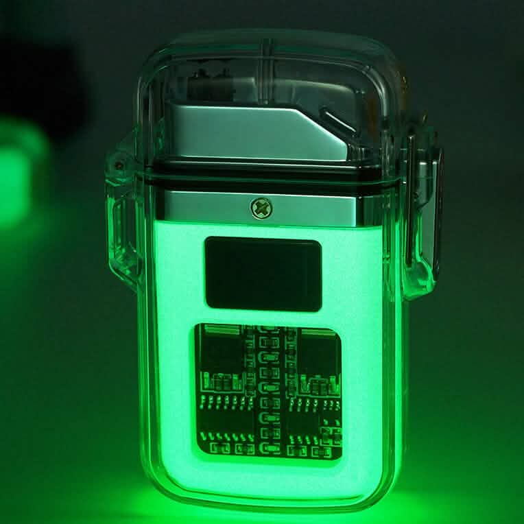 Neues Pulse Plasma Doppelflammen-Feuerzeug, Typ-C wiederaufladbar, transparentes Gehäuse