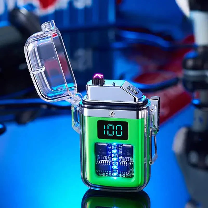 Neues Pulse Plasma Doppelflammen-Feuerzeug, Typ-C wiederaufladbar, transparentes Gehäuse