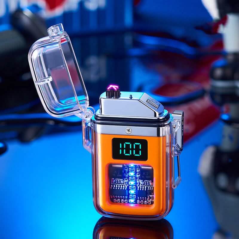 Neues Pulse Plasma Doppelflammen-Feuerzeug, Typ-C wiederaufladbar, transparentes Gehäuse