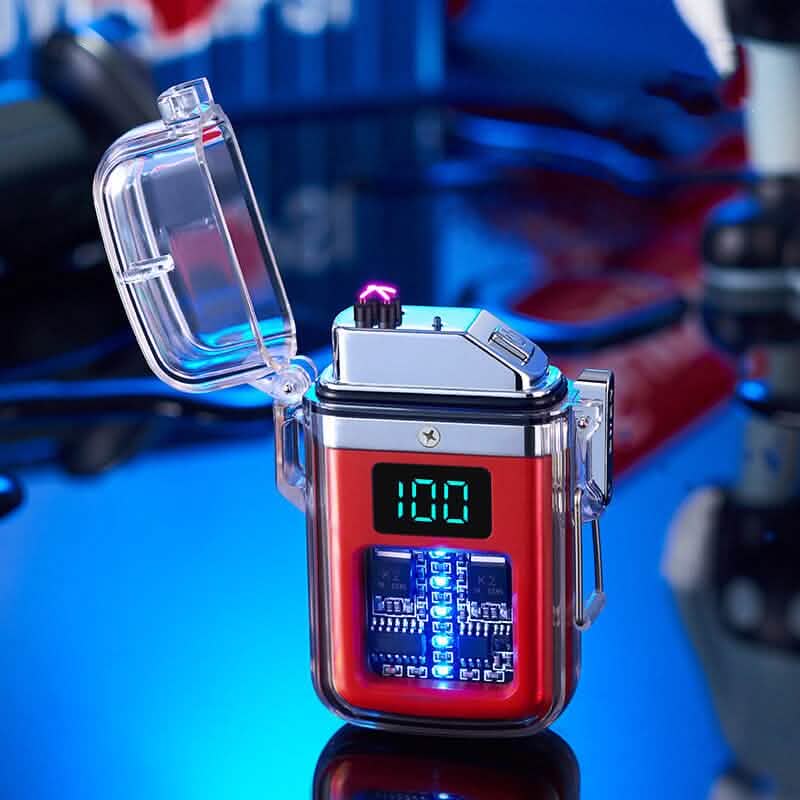 Neues Pulse Plasma Doppelflammen-Feuerzeug, Typ-C wiederaufladbar, transparentes Gehäuse