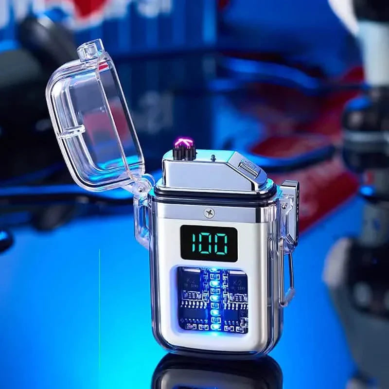 Neues Pulse Plasma Doppelflammen-Feuerzeug, Typ-C wiederaufladbar, transparentes Gehäuse