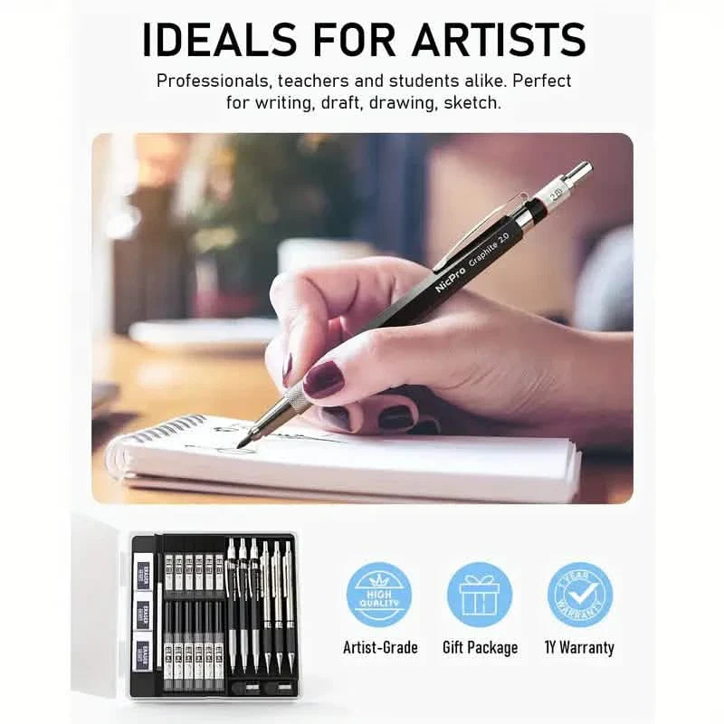 Nicpro Art Druckbleistift-Set zum Schreiben, Skizzieren, Zeichnen mit Minen-Nachfüllpackung