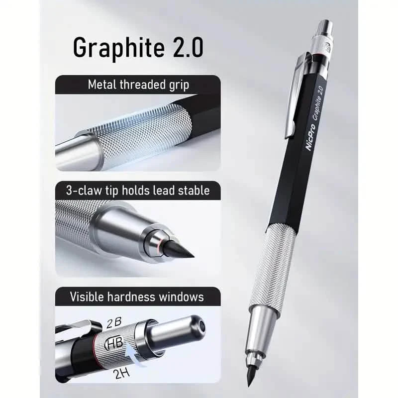 Nicpro Art Druckbleistift-Set zum Schreiben, Skizzieren, Zeichnen mit Minen-Nachfüllpackung