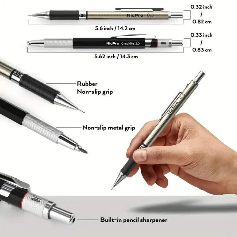 Nicpro Art Druckbleistift-Set zum Schreiben, Skizzieren, Zeichnen mit Minen-Nachfüllpackung