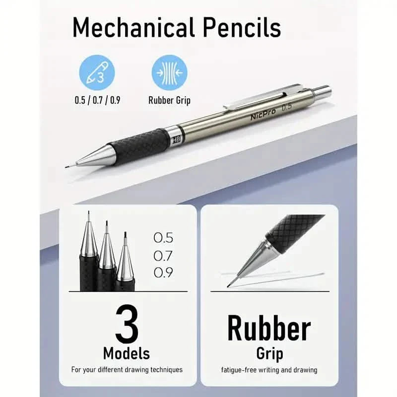 Nicpro Art Druckbleistift-Set zum Schreiben, Skizzieren, Zeichnen mit Minen-Nachfüllpackung