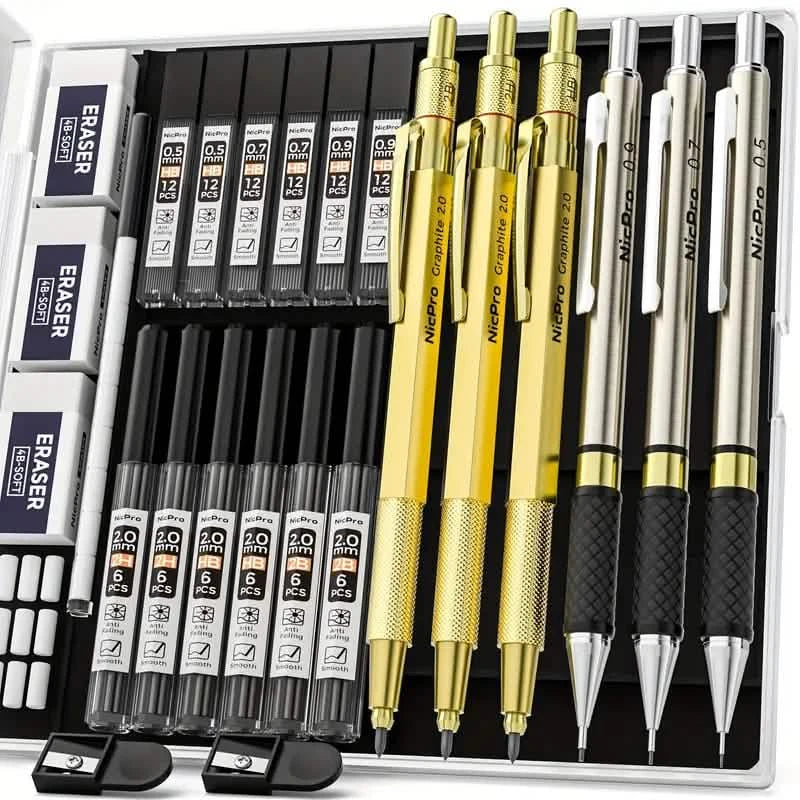 Nicpro Art Druckbleistift-Set zum Schreiben, Skizzieren, Zeichnen mit Minen-Nachfüllpackung