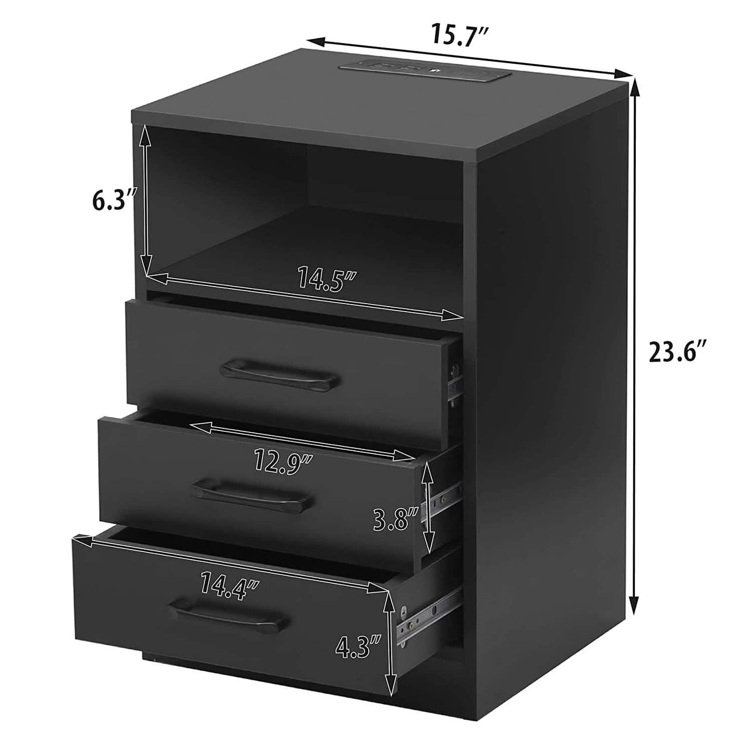 Nachttisch mit 3 Schubladen, Schrankfach und USB-Ladeanschlüssen